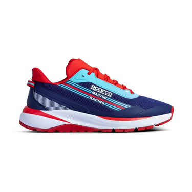 Sparco S-Run Martini Racing Shoe – Side view showing blue mesh upper and Martini Racing stripes